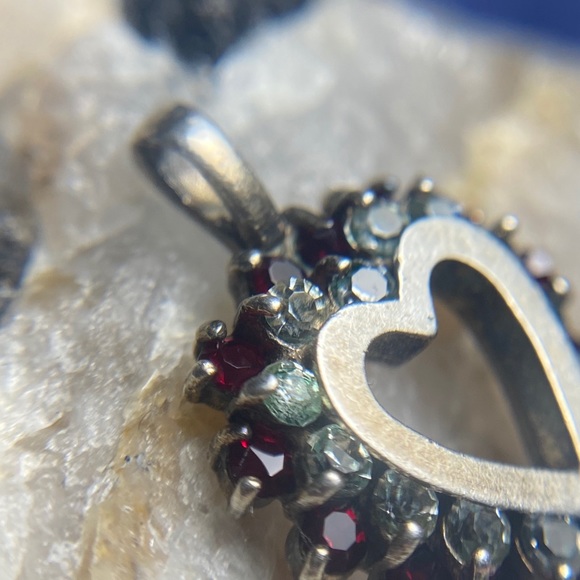 Sterling Silver Gemstone Heart Pendant - Unstamped - Picture 5 of 9